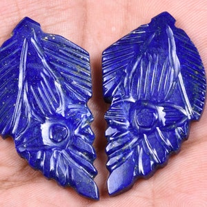 Natural Lapis Lazuli Carved Gemstone Pair Real Lapis Gemstone for Jewelry Making Leaf Shape Hand Carved Lapis Loose Gemstone 26 X 48 MM