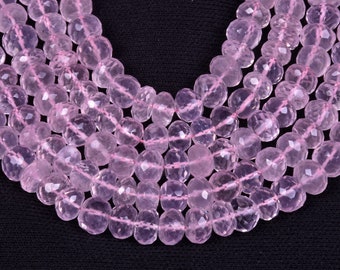 Pink Rose Quartz Beads: Faceted Roundel Shape, 8 Inch Strand