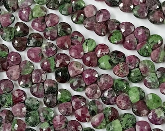 Szlifowane koraliki w kształcie serca z rubinowego zoisytu: brylanty o średnicy 8-9 mm, sznur 7,5 cala