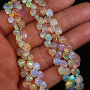 Ethiopian Opal Heart Beads: Natural Welo Fire Opal, 17&quot; Strand