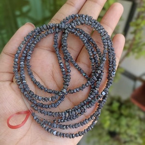 AAA Black Diamond Beads: Raw Uncut Rough Diamond Chips, 16 Inch Strand