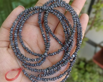 AAA Black Diamond Beads: Raw Uncut Rough Diamond Chips, 16 Inch Strand