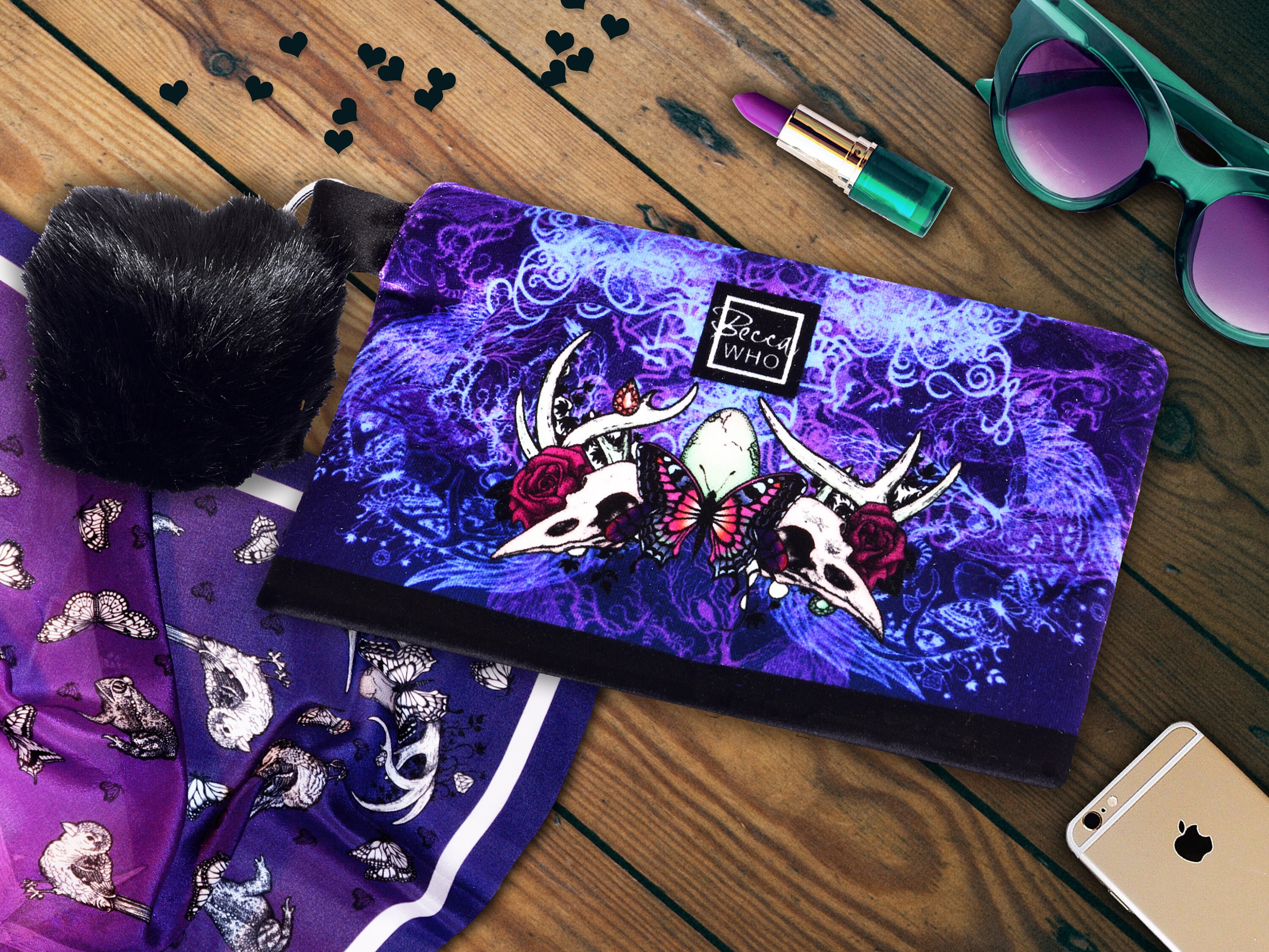 RAVEN ROSES Velvet Clutch Bag Blue Purple Cosmetic Purse Etsy