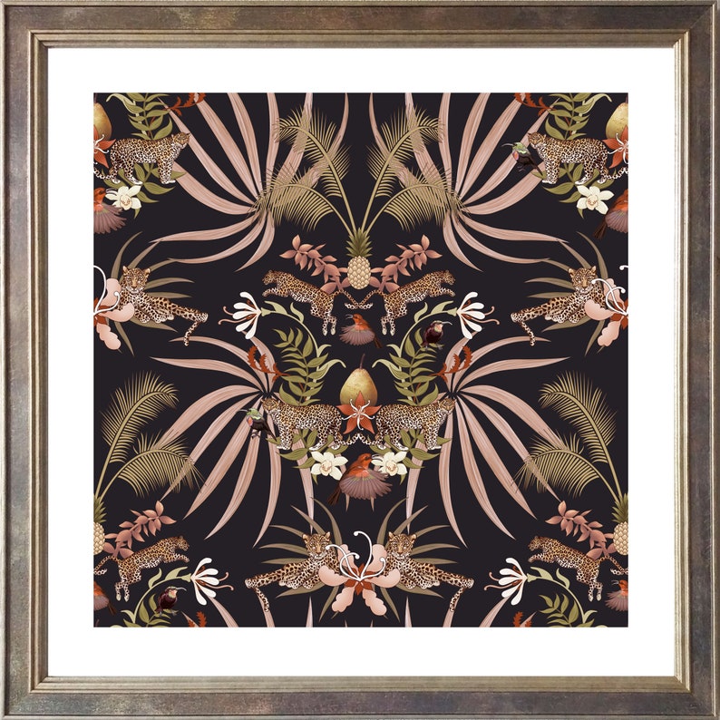 Leopard Luxe Wall Art Print Gold Black Blush Palms Opulent