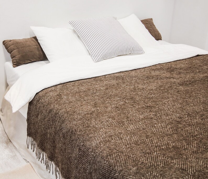 Dark brown natural wool blanket. Sheep wool throw blanket. Etsy