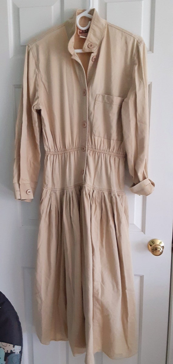 1980's Gene Ewing BIS Wrinkled Denim Dress, Khaki 