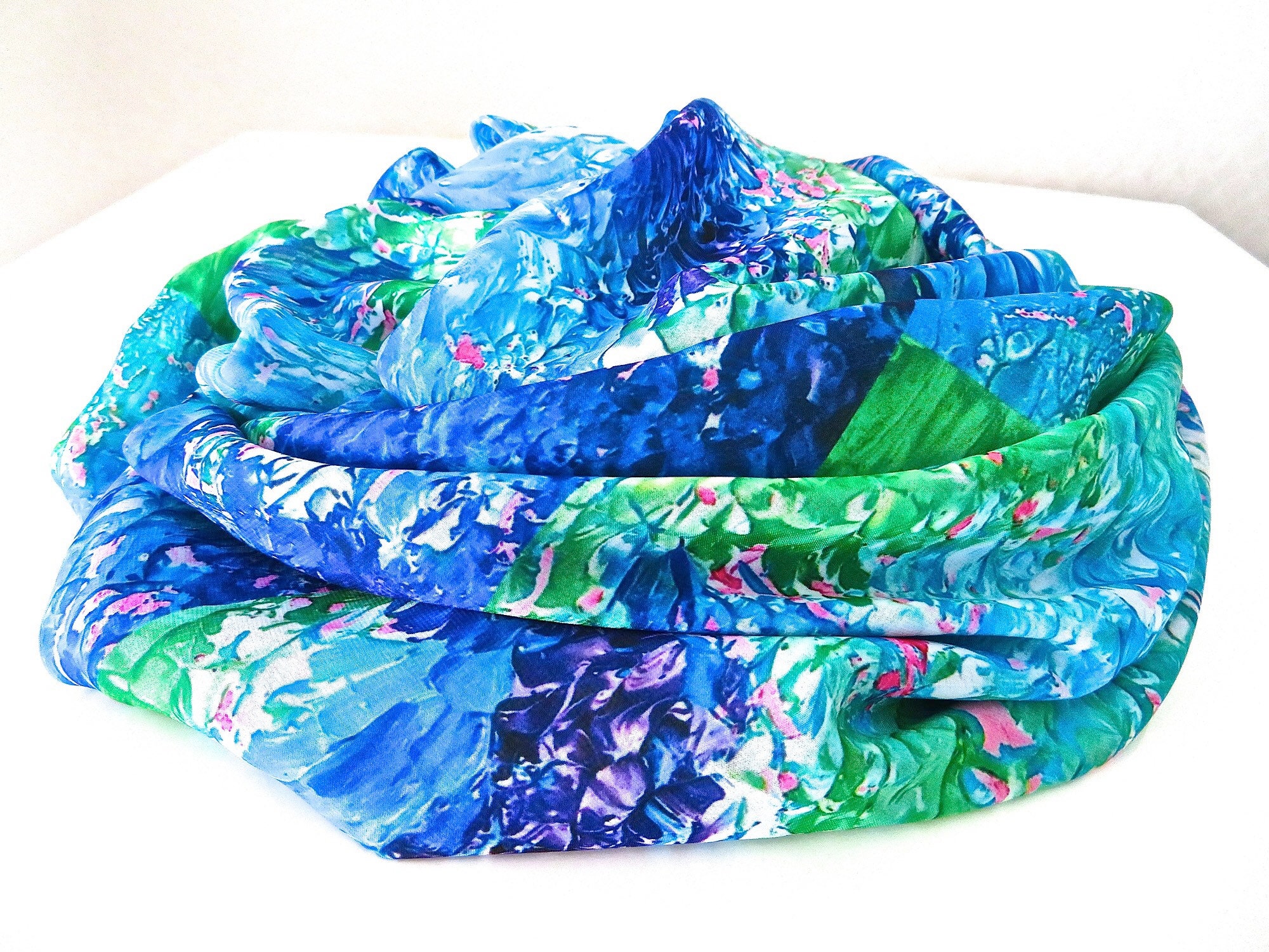 Green & Blue Women's Scarf Colourful Scarf Summer Scarf Etsy