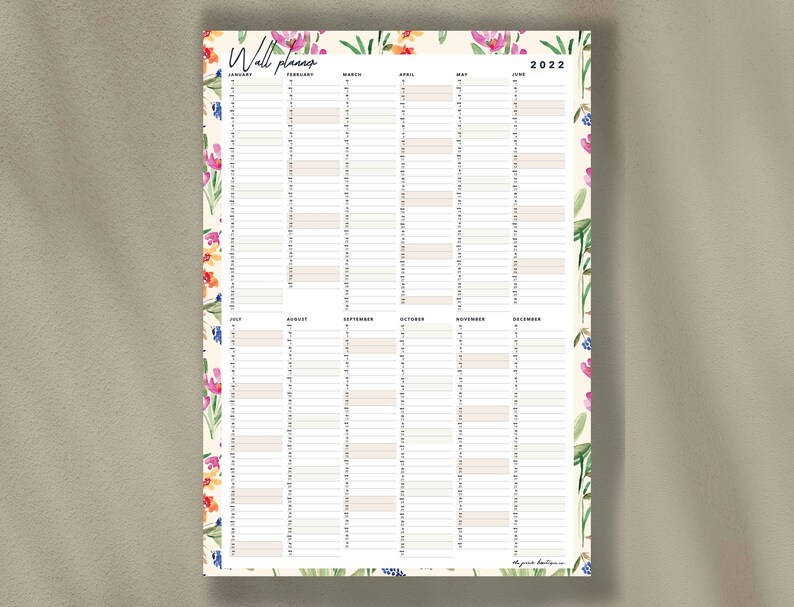 Wall Planner 2022 Year Calendar Instant Download Digital Etsy
