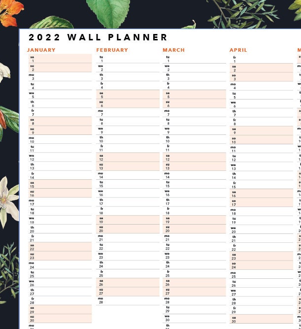 Wall Planner 2022 Year Calendar Instant Download Digital Etsy