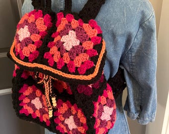 Boho Granny Square Backpack, Festival Backpack, Back to School Backpack