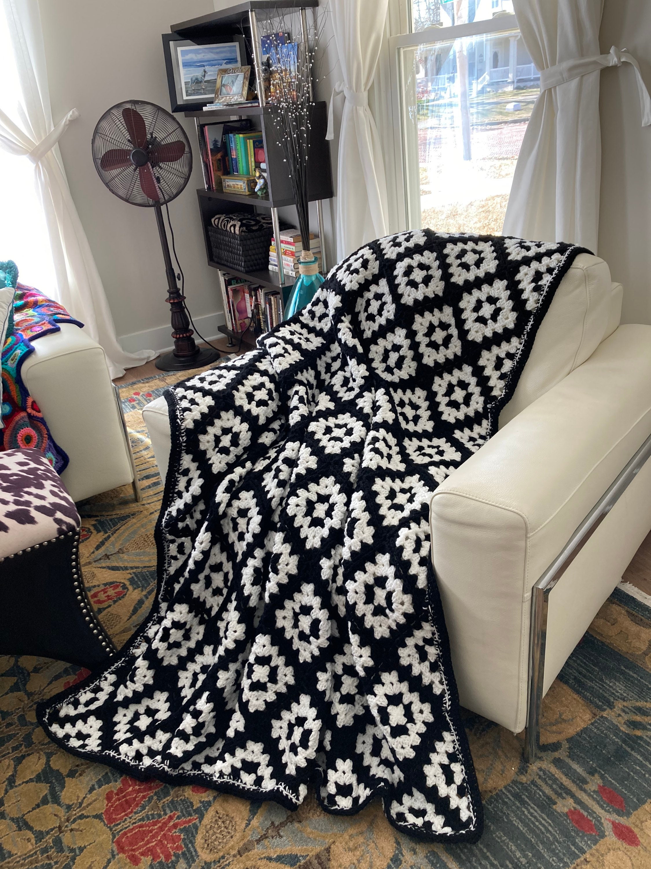 Black and White Granny Square Afghan Black and White Modern Etsy