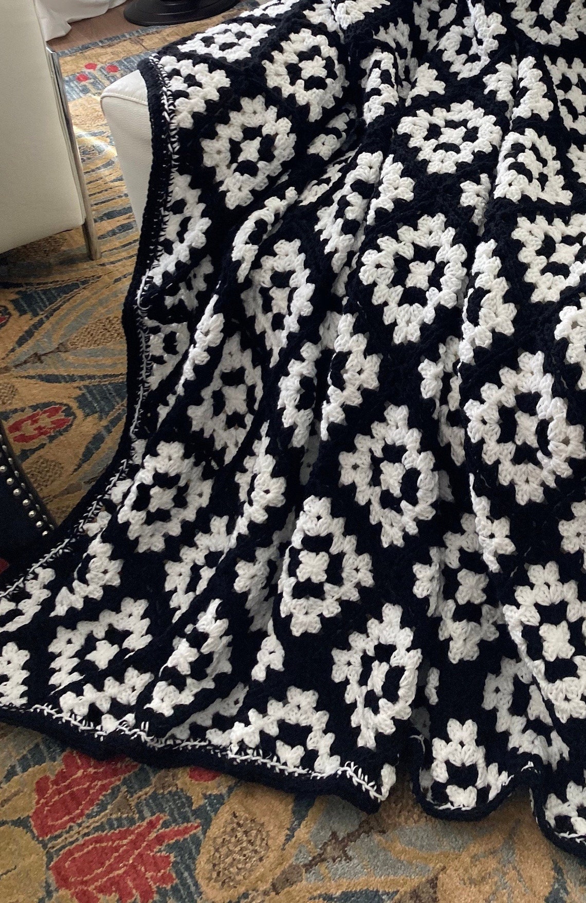 Black and White Granny Square Afghan Black and White Modern Etsy