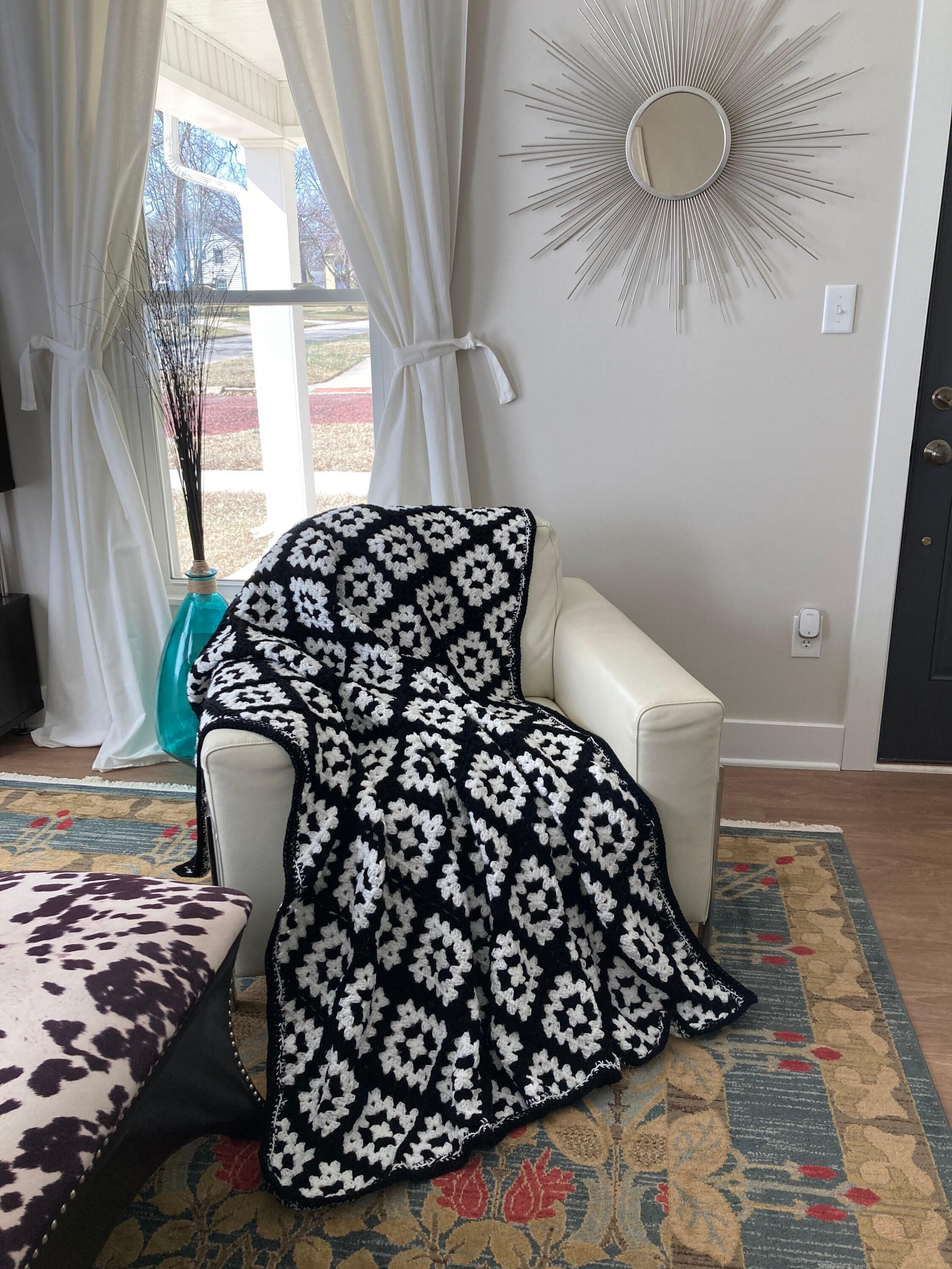 Black and White Granny Square Afghan Black and White Modern Etsy