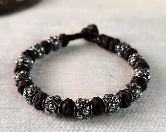 Skull leather bracelet for men leather beaded mala bracelet for couples.Celtic knot bracelet for women viking skull leather armband.Men gift