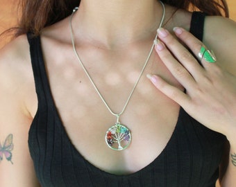 Tree of life necklace mandala necklace 7 chakra necklace tree of life pendant necklace.gemstone birthstone necklace boho jewelry.mom gift