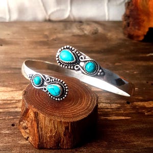 Tribal turkos armband Silver turkos armband keltiska smycken boho armband zigenarsmycken. bohemiskt armband druzy armband födelsesten bild 1