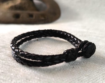 Mens black leather bracelet double wrap bracelet for couples leather armband for women.Viking braided leather bracelet.Golf gifts for men