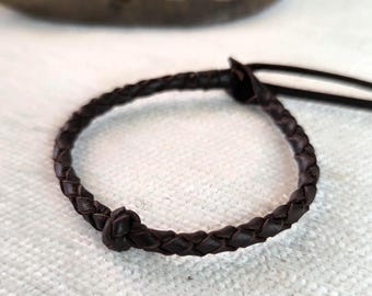 Adjustable mens leather dainty bracelet for couples.Leather knot bracelet for women thin Viking leather armband for men leather wristband