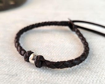 Mens leather adjustable bracelet for couples beaded dainty bracelet for women thin leather armband viking bracelet leather wristband.