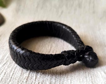 Black leather bracelet for men braided thick leather bracelet for couples viking black leather mens armband for women.golf gifts for men