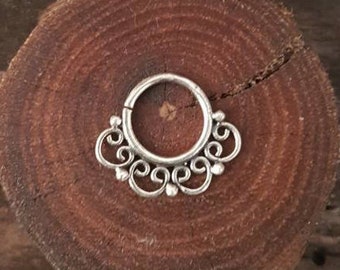 septum piercing silver septum ring.tribal septum indian nose ring nose hoop.flower septum clicker boho septum jewelry.girlfriend gift