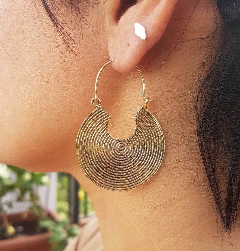African gold hoop earrings tribal.geometric earrings celtic jewelry bohemian earrings boho bali hoops.girlfriend gift for women