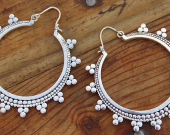 Boucles d'oreilles boho argent grand cerceau d'argent boucles d'oreilles délicates créole boucles d'oreilles tribales gitanes grandes boucles d'oreilles cerceau cadeau ethnique