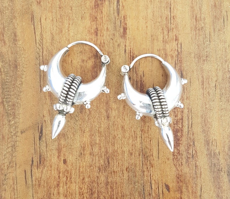 Silver hoop earrings tribal earrings silver hoops.trendy small Hoop earrings dainty earrings.Spike Earrings ethnic earrings boho earrings image 4