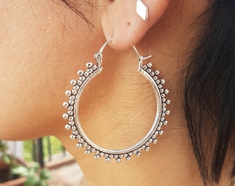 silver boho earrings dots earrings silver hoop earrings dainty boho jewelry ethnic earrings jewelry bohemian earrings creole.gift for mom