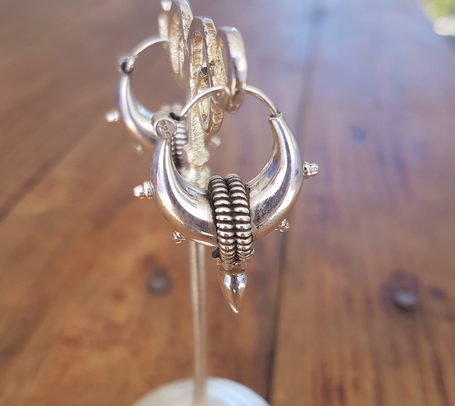Tribe Hoop Sterling Silver Earrings plated in Rhodium