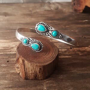 Tribal turkos armband Silver turkos armband keltiska smycken boho armband zigenarsmycken. bohemiskt armband druzy armband födelsesten bild 7