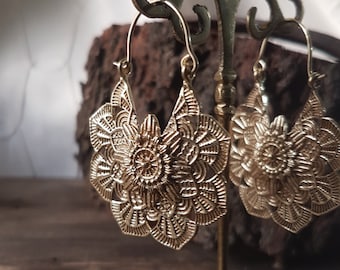 gold hoops earrings mandala earrings flower jewelry geometric earrings dainty gold dangle earrings ethnic jewelry.girlfriend gift for mom