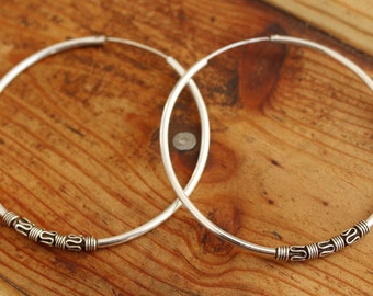 Thin Silver hoop earrings Tribal earring Bali hoops XL Big creole earrings silver Hoops big hoops in sterling silver jewelry ideas gift wife