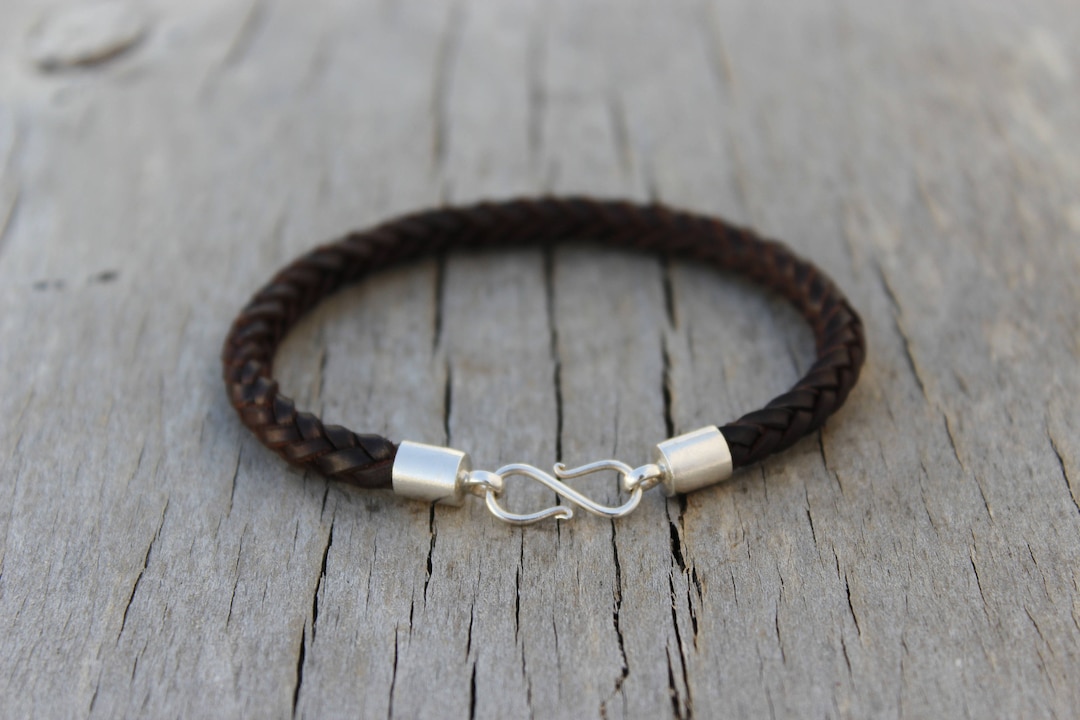 Pulsera cuero plata 925 trenzada hecha a mano