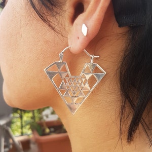 tribal earrings silver earrings goth dangle earrings dainty geometric earrings triangle earrings ethnic jewelry boho earrings.mom gift her