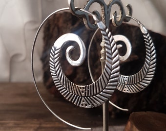big hoop earrings spiral earrings silver hoop earrings.ethnic earrings boho earrings dainty earrings feather earrings large creole.mom gift
