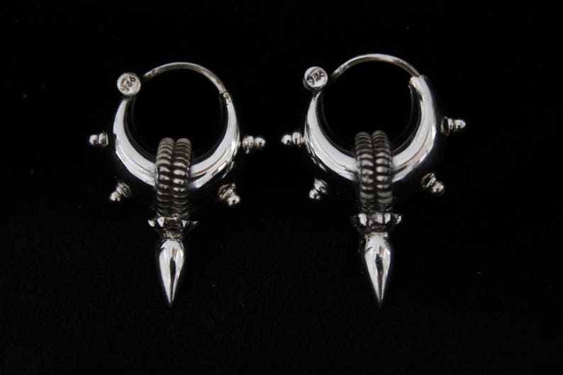 Silver hoop earrings tribal earrings silver hoops.trendy small Hoop earrings dainty earrings.Spike Earrings ethnic earrings boho earrings image 3