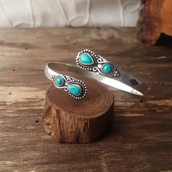 bracelet turquoise tribal bracelet turquoise argenté bijoux celtiques bracelet boho bijoux gitans.bohème bracelet druzy bracelet pierre de naissance