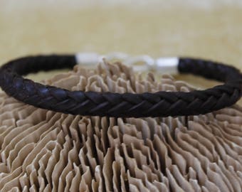 Pulsera cuero plata 925 trenzada hecha a mano cuero