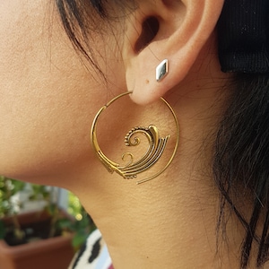 gold hoop earrings spiral earrings dainty spiral hoops ethnic earrings tribal boho earrings minimalist jewelry flower earrings.gift for mom