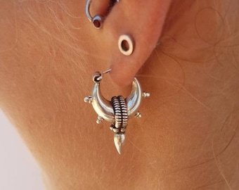 Silver hoop earrings tribal earrings silver hoops.trendy small Hoop earrings dainty earrings.Spike Earrings ethnic earrings boho earrings
