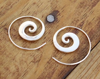 minimal spiral earrings small hoop earrings silver tribal earrings minimalist silver thin hoop earrings dainty jewelry small silver creole