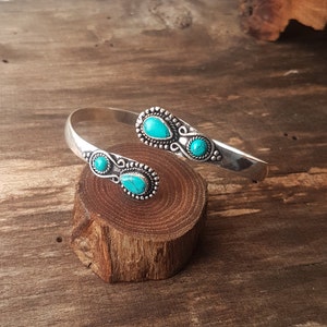 Tribal turkos armband Silver turkos armband keltiska smycken boho armband zigenarsmycken. bohemiskt armband druzy armband födelsesten bild 9