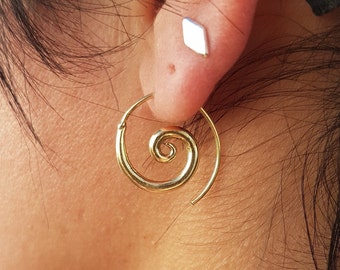 spiral gold hoop earrings spiral hoop earrings dainty.tiny hoop earrings small bohemian bali hoops huggie.mom gift for women