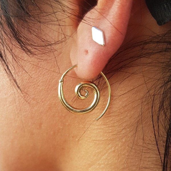 spiral gold hoop earrings spiral hoop earrings dainty.tiny hoop earrings small bohemian bali hoops huggie.mom gift for women