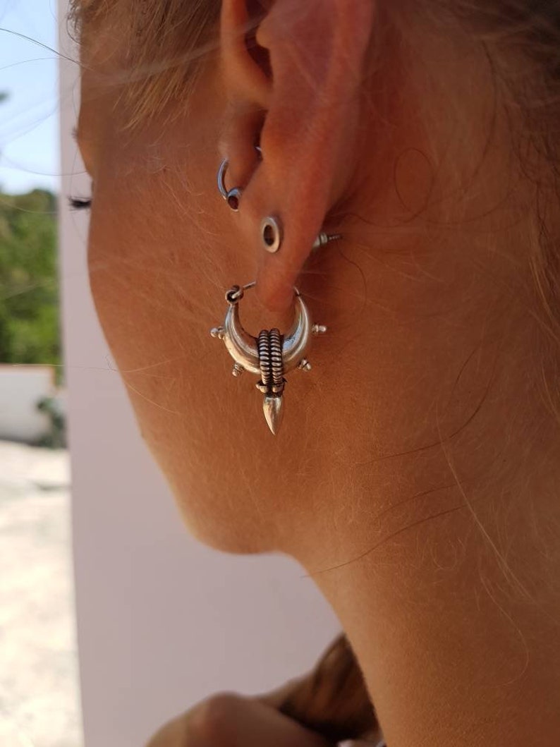 Silver hoop earrings tribal earrings silver hoops.trendy small Hoop earrings dainty earrings.Spike Earrings ethnic earrings boho earrings image 6