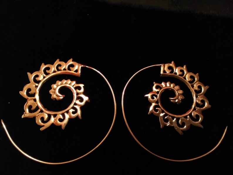 Spiral gold hoops earrings tribal earrings.Ethnic jewelry boho earrings gold creole earrings gypsy jewelry.trendy earrings festival jewelry