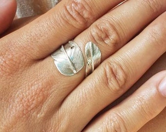 Bohemian silver ring leaf ring feather lace ring.adjustable ring dainty jewelry boho ring.engraved ring ethnic ring.girlfriend gift for mom