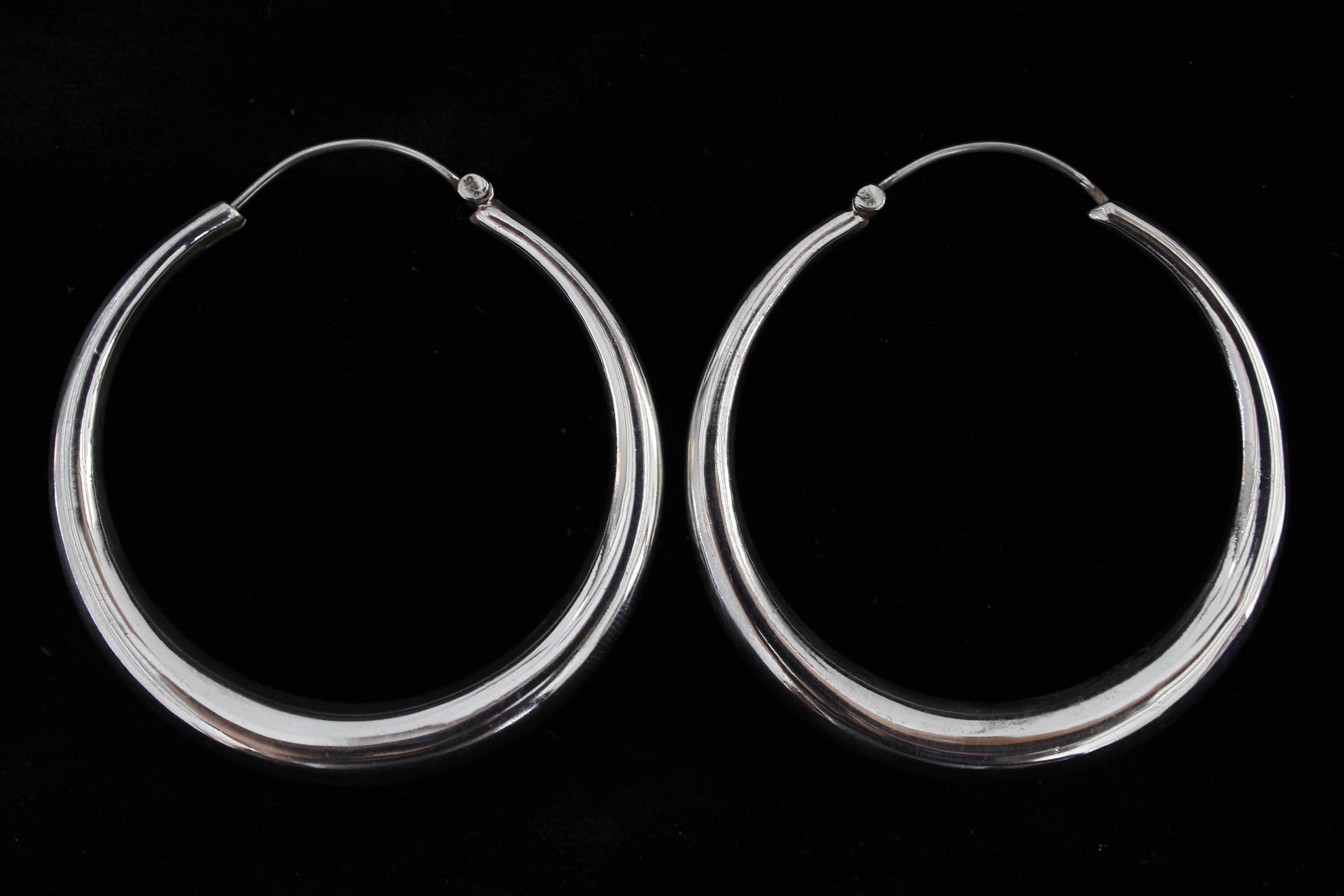 Sterling silver hoop earrings, Silver medium hoop earrings, for girls &  women(65 mm)