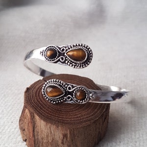 silver tiger eye bracelet birthstone jewelry gemstone bracelet wrap bracelet boho bohemian bracelet ethnic.mom gift for women